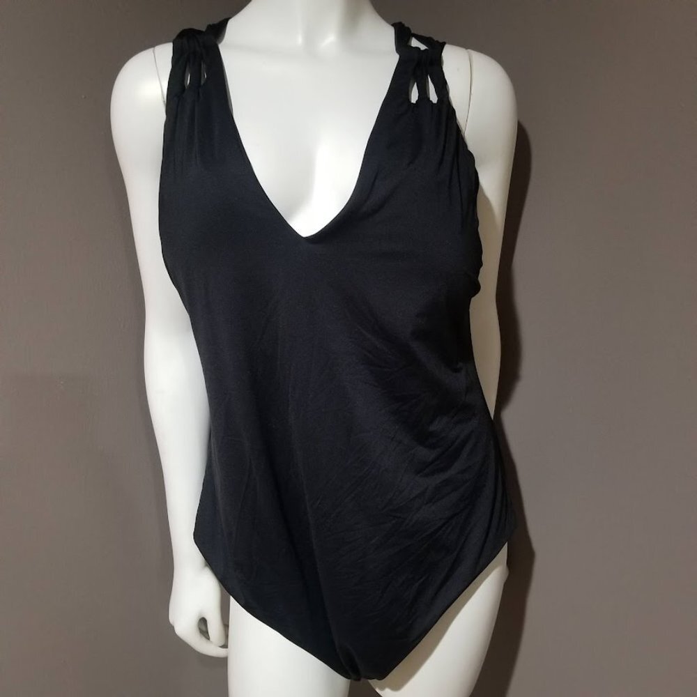 Becca Etc Plus Size Cross-Back Swimsuit - Black 3X - Picture 2 of 10
